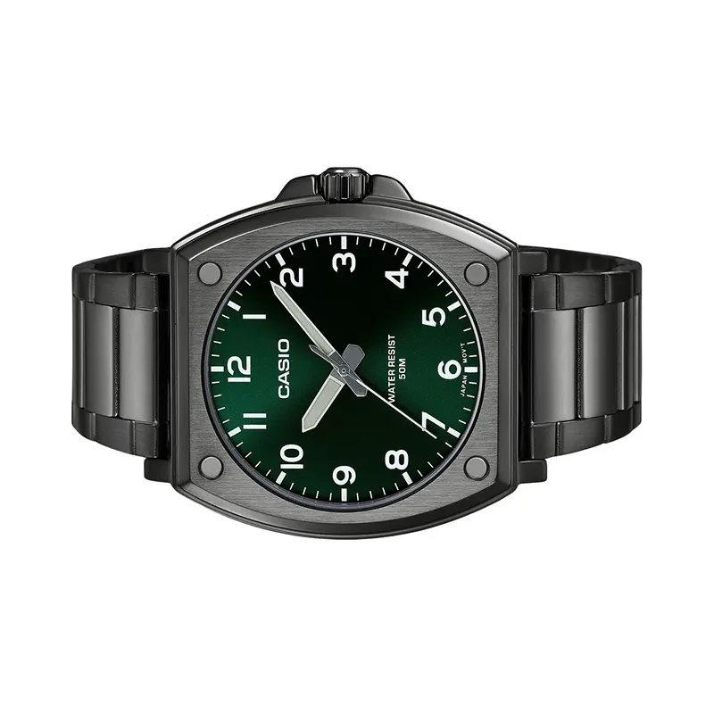 Casio Enticer Green Dial Black Ion Plated Men's Watch- MTP-E730B-3AV